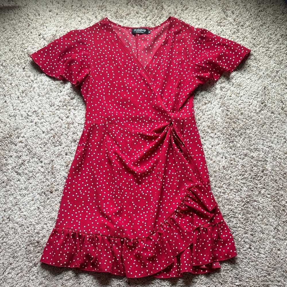 Chic Red Polka Dot Wrap Dress